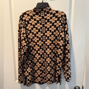 Floral Patterned Turtleneck Sweater - Black and Tan